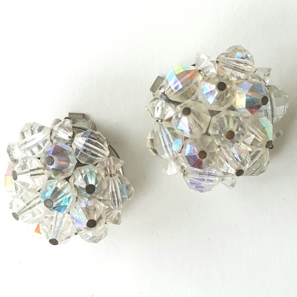 1950s Vintage Clip on Earrings Retro Crystals Laguna B - Picture 2 of 6